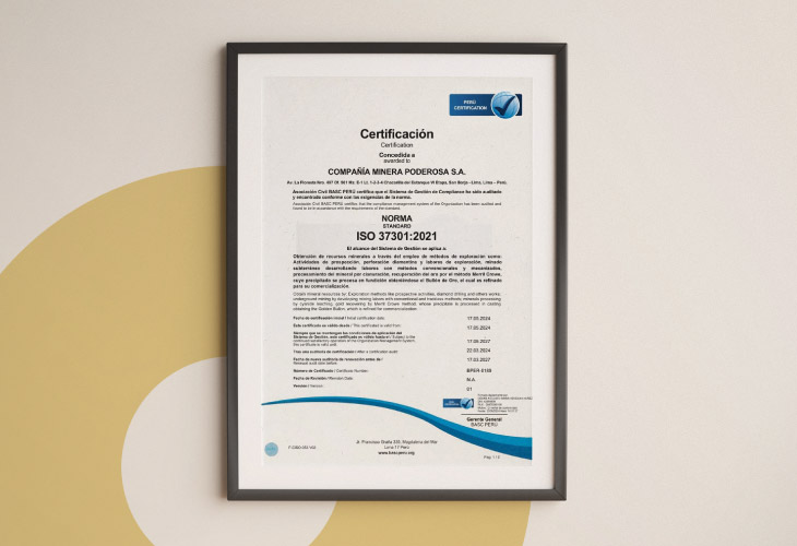 Compañía Minera Poderosa: Primera empresa minera en el Perú en obtener la certificación ISO 37301